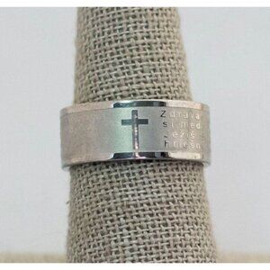 Size 7, Silver Tone Cross Celtic Biblical Christian Band Ring - C4